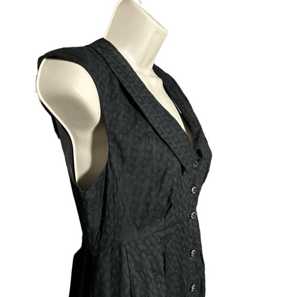 Anthropologie 00 Black Geometric Print Embroidered Sleeveless Cotton Shirt Dress - Picture 4 of 11